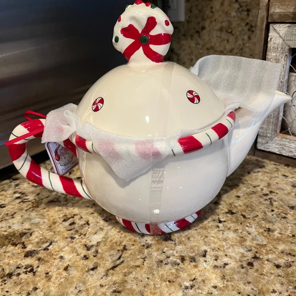 Blue Sky Clayworks Christmas Candy Cane Lane Teapot - Picture 3 of 4